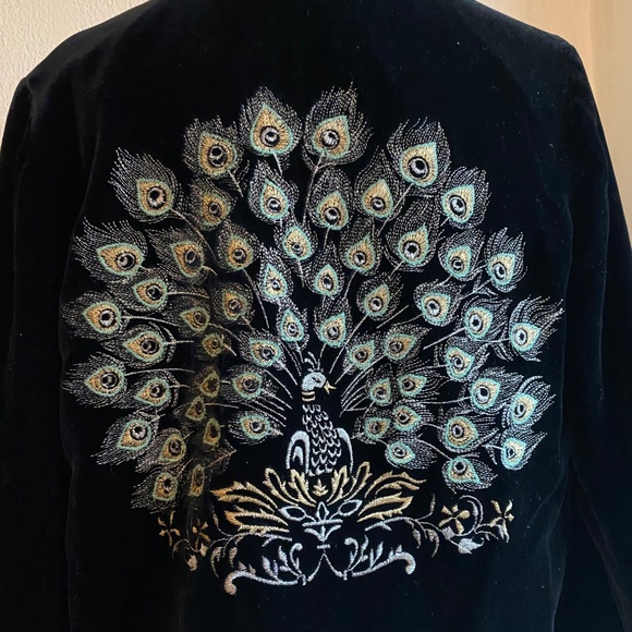 NWOT Lucky Brand black velvet bolero with embroidered peacock on back Size XS/S - Picture 6 of 12